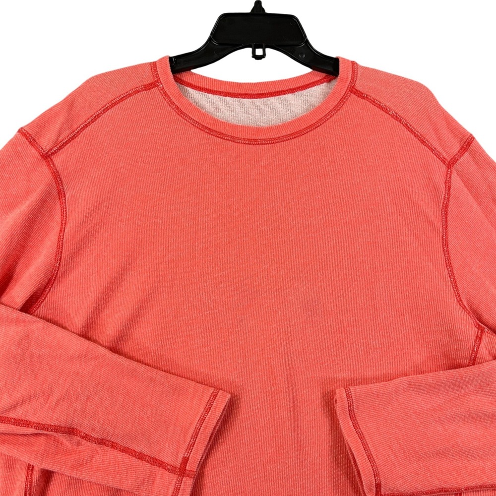 Tommy Bahama Waffle Knit Shirt Mens XL Coral Orange Long Sleeve Crewneck